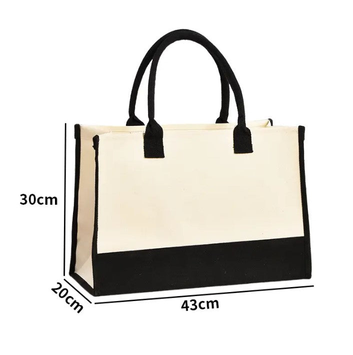 Large Jute and Cotton Canvas Bag - Beach and Shopping Bag