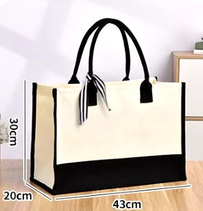 Large Jute and Cotton Canvas Bag - Beach and Shopping Bag