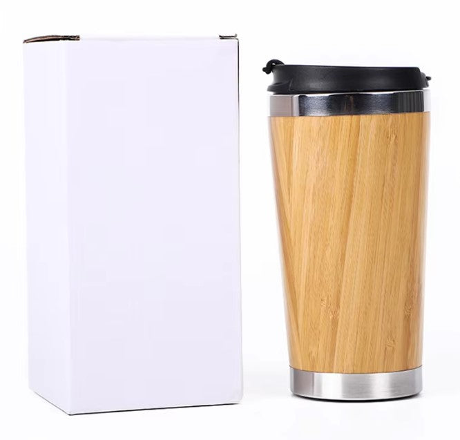 Thermos Travel Coffee Mug with Lid - Bamboo Vacuum Insulated