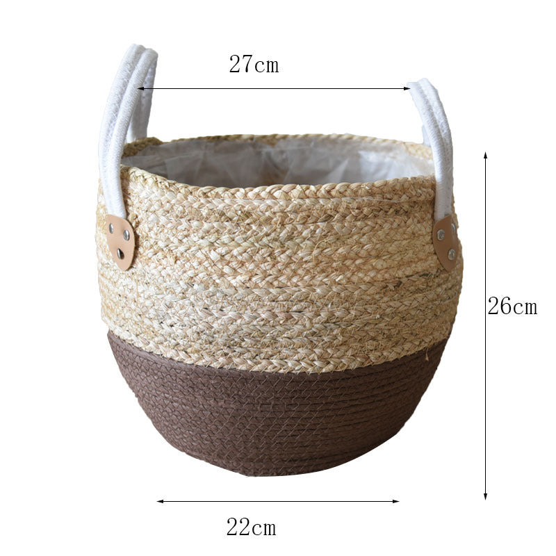 Fashion Straw Flowerpot Basket Dirty Clothes Hamper