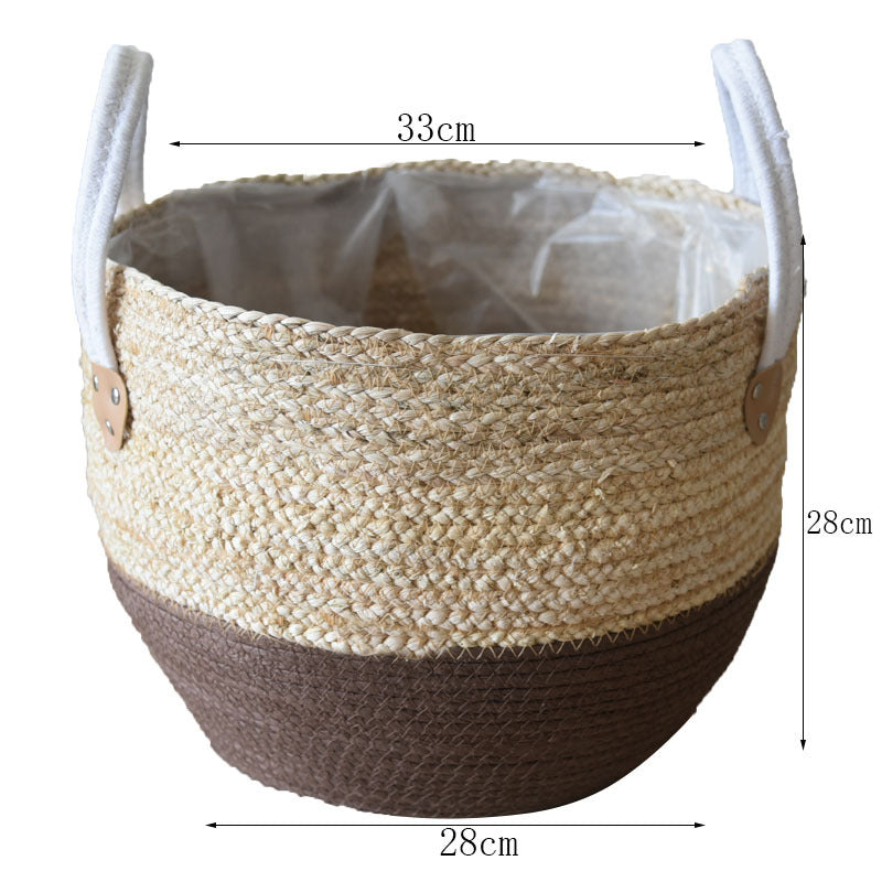 Fashion Straw Flowerpot Basket Dirty Clothes Hamper