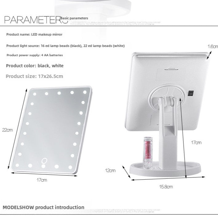 Portable Makeup Mirror with LED Light and Touch Screen