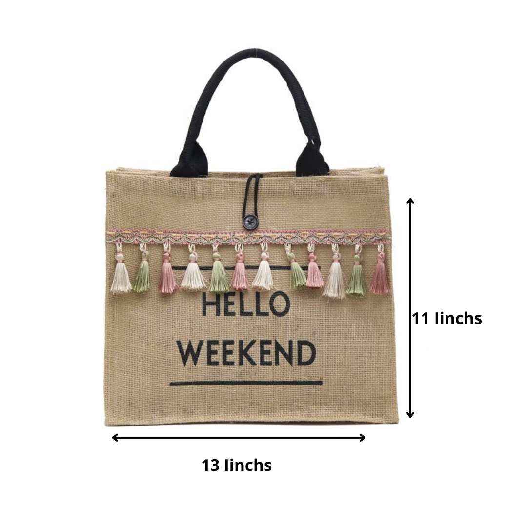 Jute Bags with Vintage Lettering The perfect accessory for your boho-chic looks!