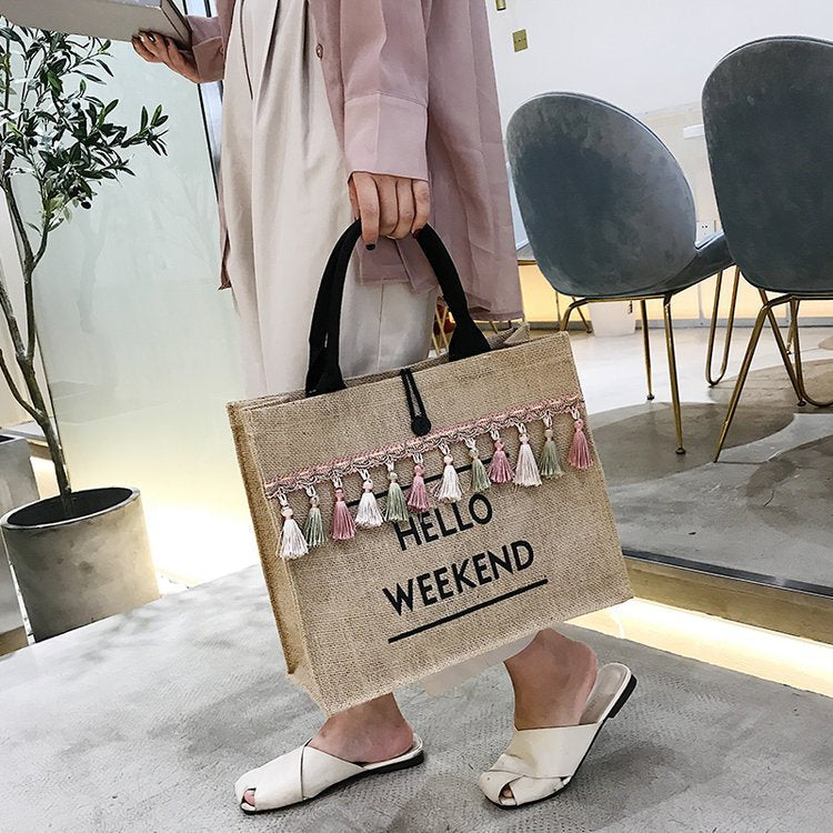 Jute Bags with Vintage Lettering The perfect accessory for your boho-chic looks!