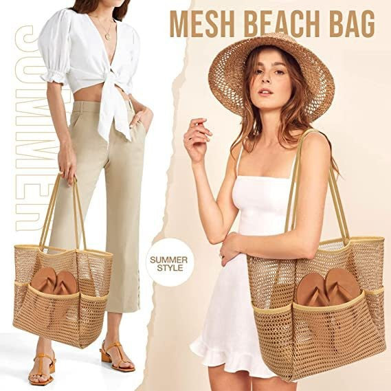 Solid color mesh tote