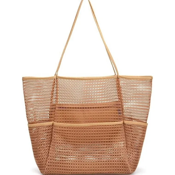 Solid color mesh tote