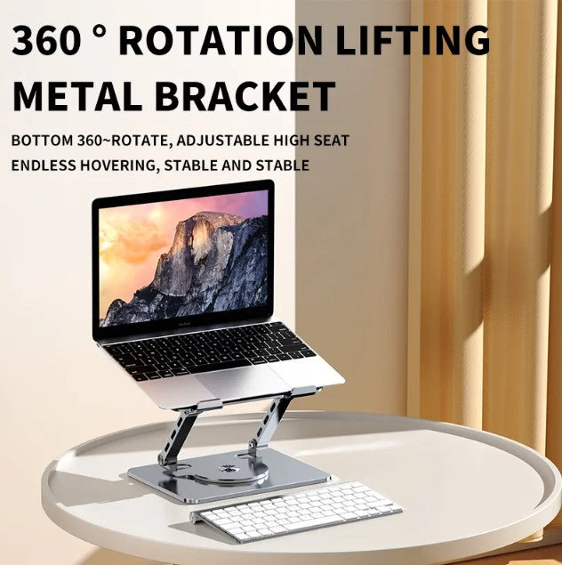 Soporte Giratorio de 360° para Computadora Portátil - Elevador Plegable y Portátil de Aluminio