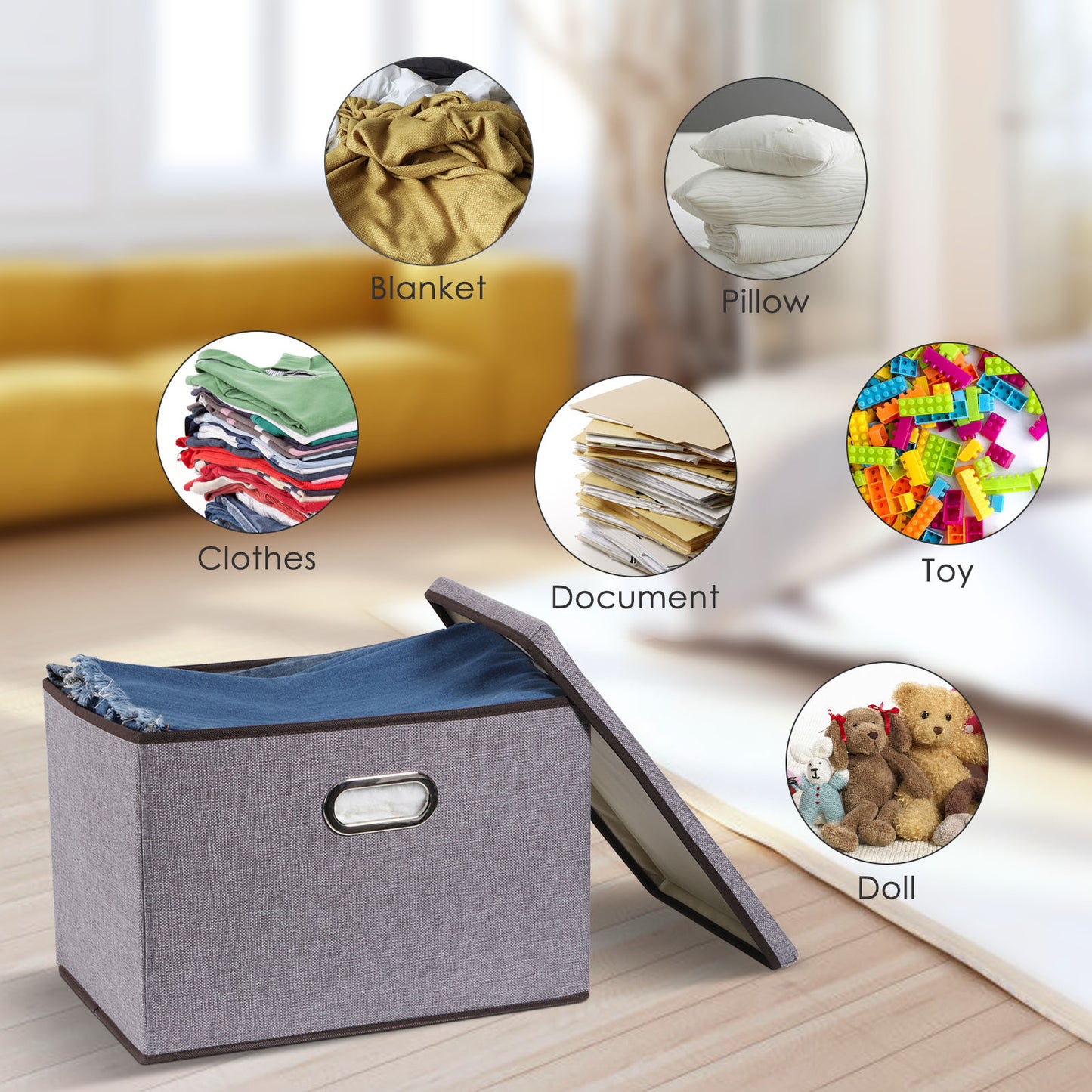 Household Items Storage Box Cotton And Linen Large Folding Storage Box Clothing Storage Box 44-30-30cm, 3-piece Set, 5-piece Set