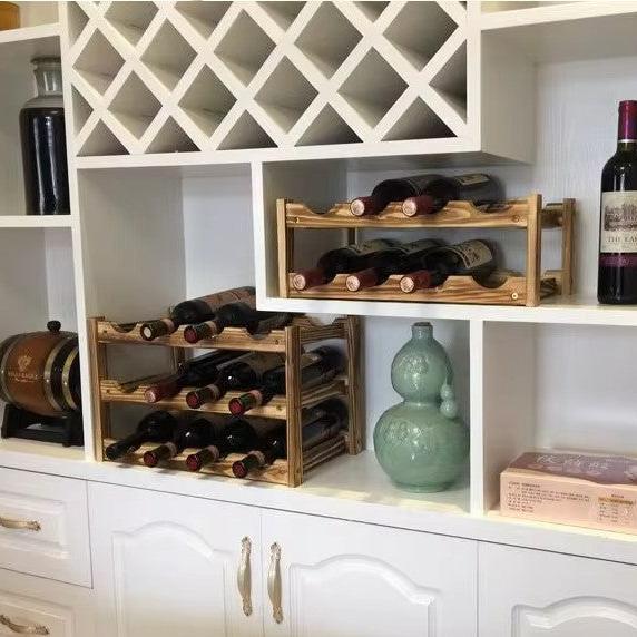 Estante de Madera para Botellas de Vino - Mueble Creativo de Pino Antiguo