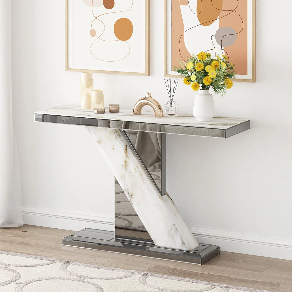 Marble and Grey Mirror Console: Timeless Elegance