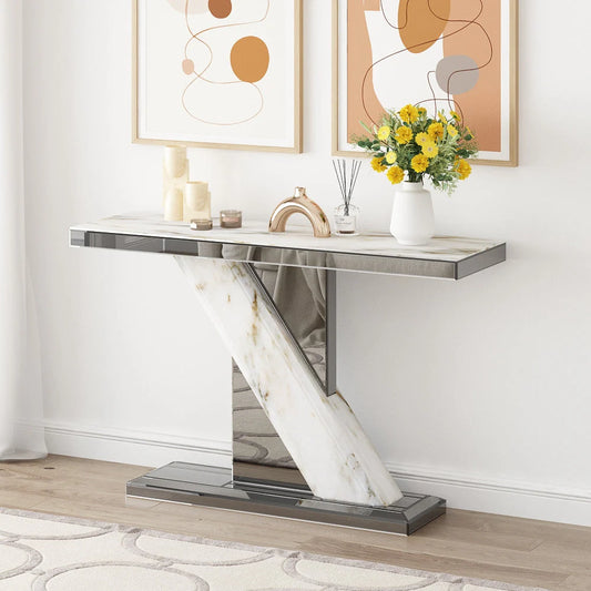 Marble and Grey Mirror Console: Timeless Elegance