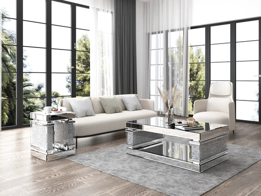 Mirrored Coffee Table with Diamond Accents: The centerpiece of your living room!