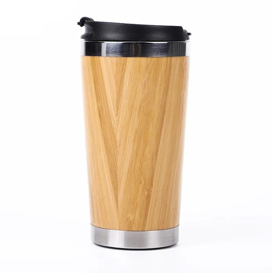 Thermos Travel Coffee Mug with Lid - Bamboo Vacuum Insulated